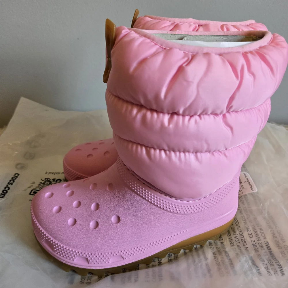 Pink Puffy Winter Crocs Boots